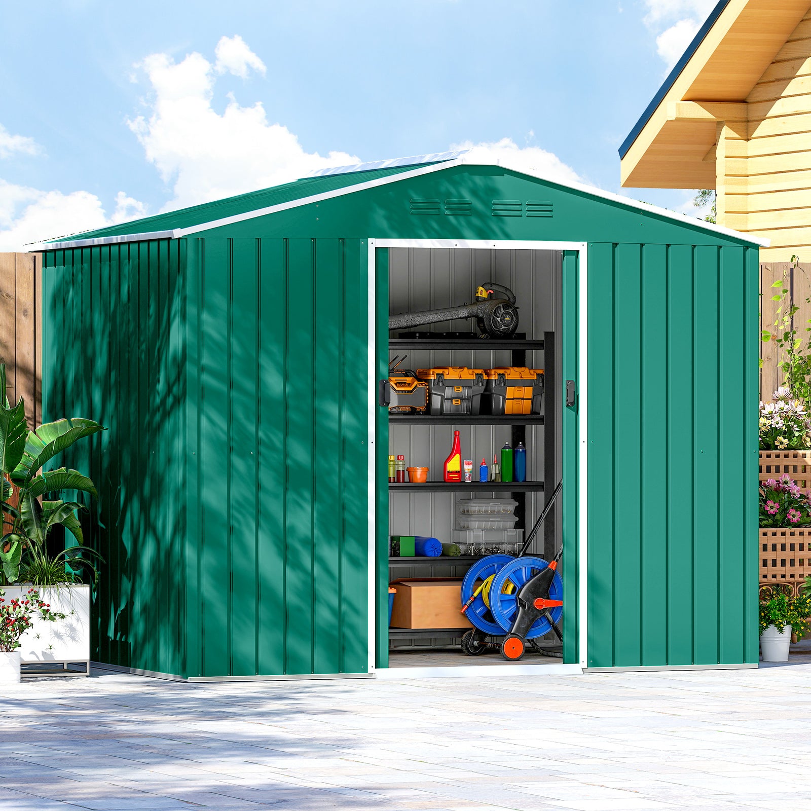 8 X 6ft Garden Storage Shed With Double Door | Green