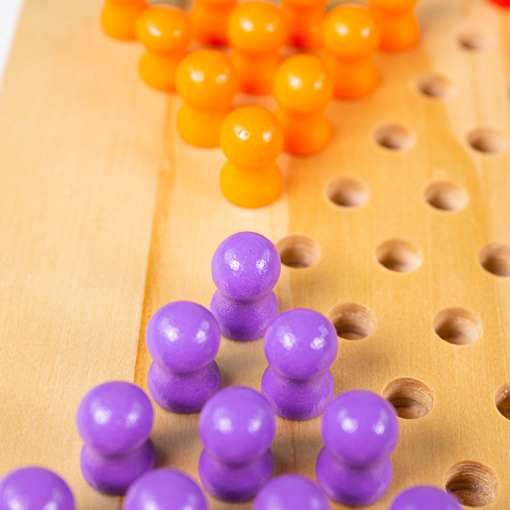 Bigjigs Toys Traditional Wooden Chinese Chequers Game, 2-4 Players