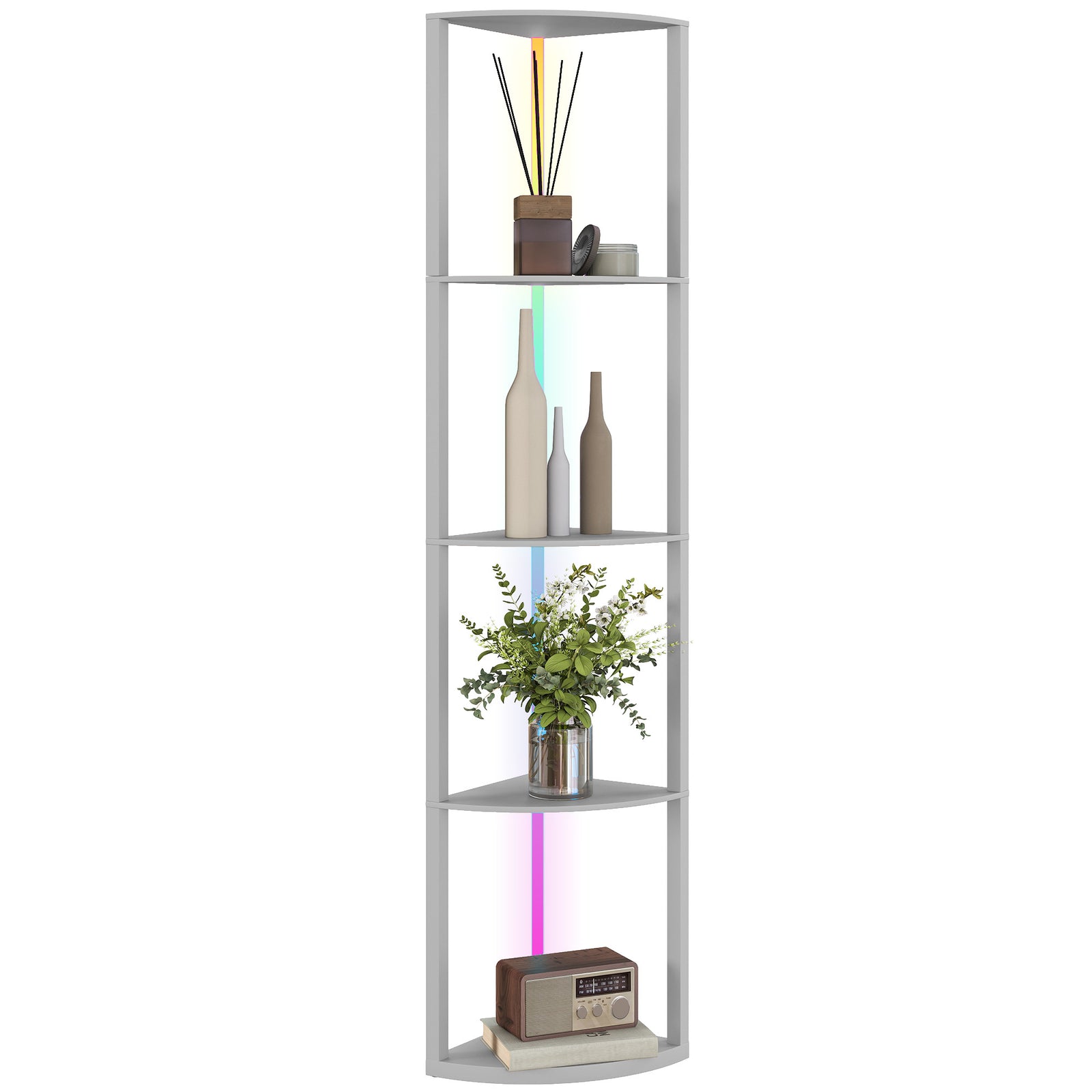 Rgb Led Floor Lamp With Shelves And Remote Control For Living Room | Grey