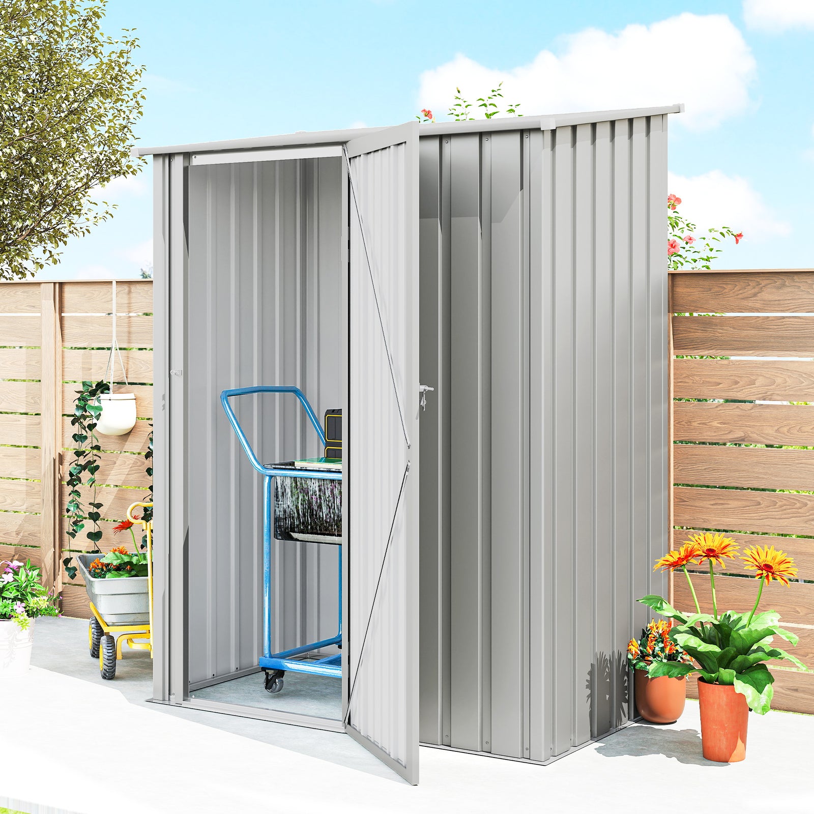 Outdoor Storage Shed Steel Garden Shed W/ Lockable Door | Grey