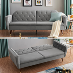 Velvet Click Clack Button Back Sofa Bed - 3 Seater | Grey