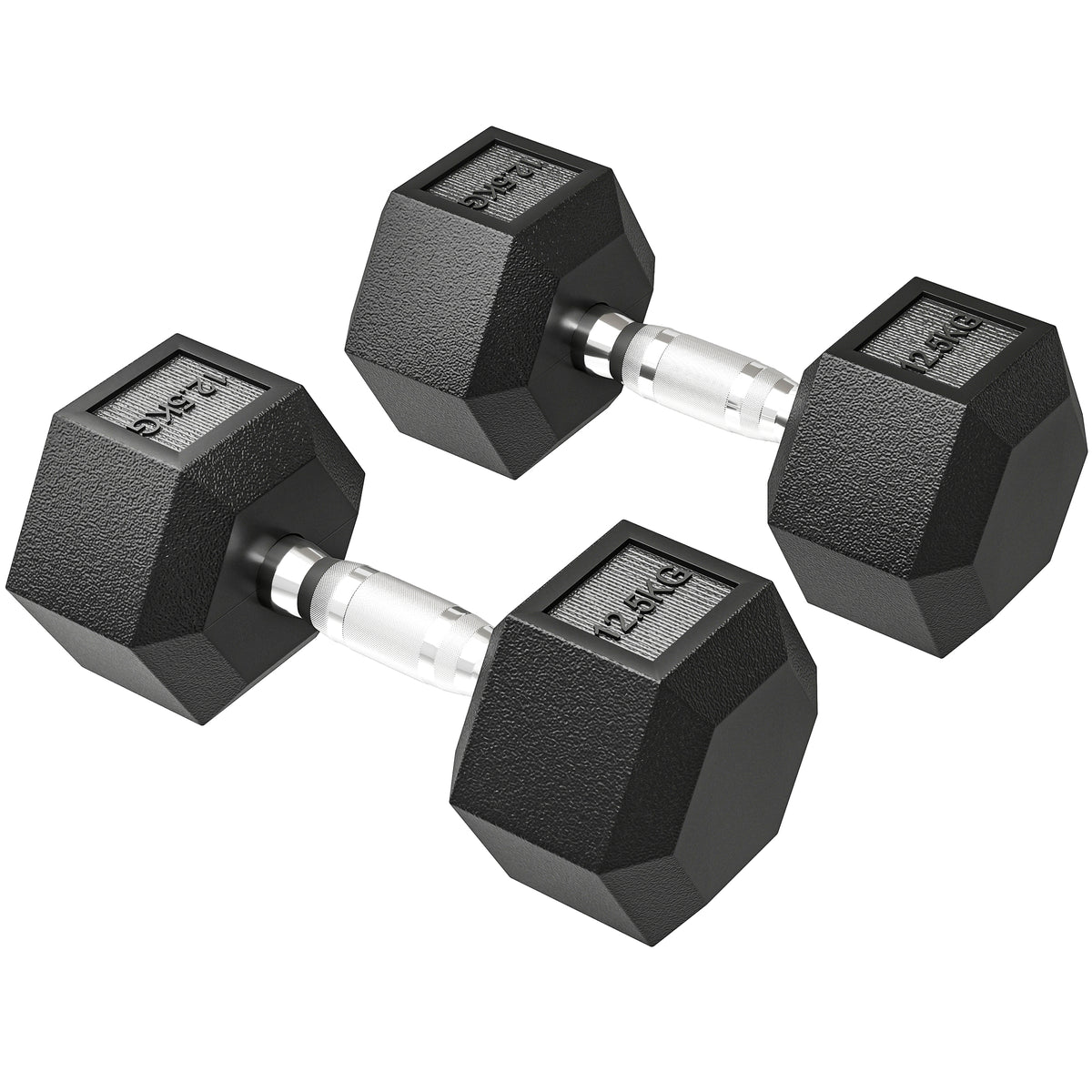Rubber Hex Dumbbell Portable Hand Weights Home Gym | 25kg | Black