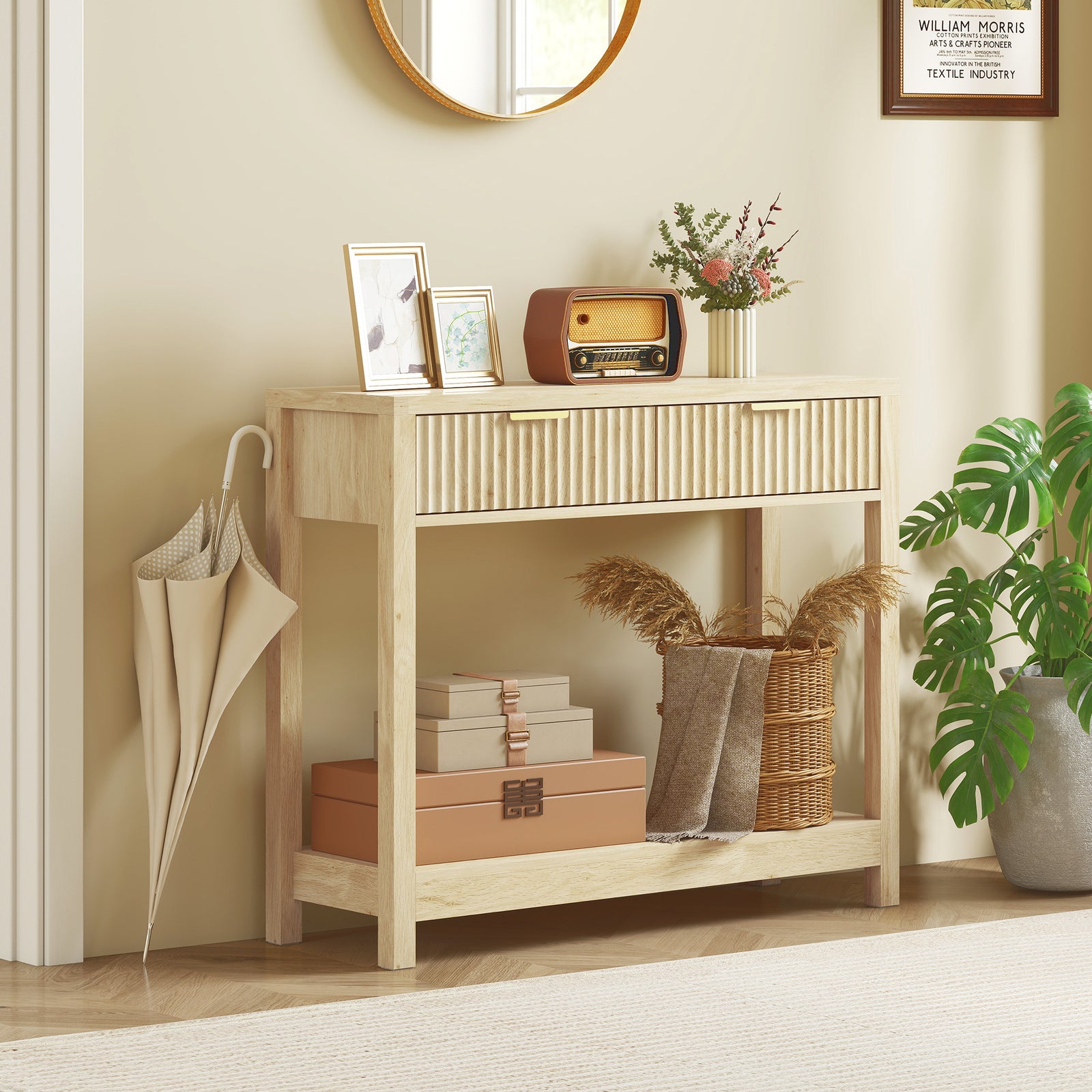 HOMCOM Modern Console Table With Fluted Panel Drawers, Narrow Hallway Table