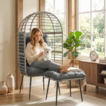 Standing Egg Chair Lounge Chair With Footstool, Cushion | Light Grey