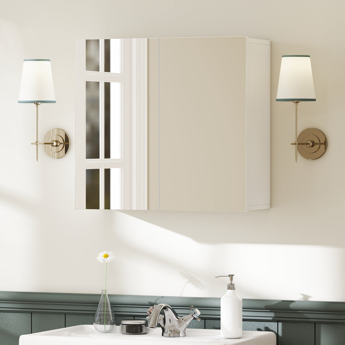 HOMCOM Bathroom Mirror Cabinet With 2 Doors And Adjustable Shelf, White