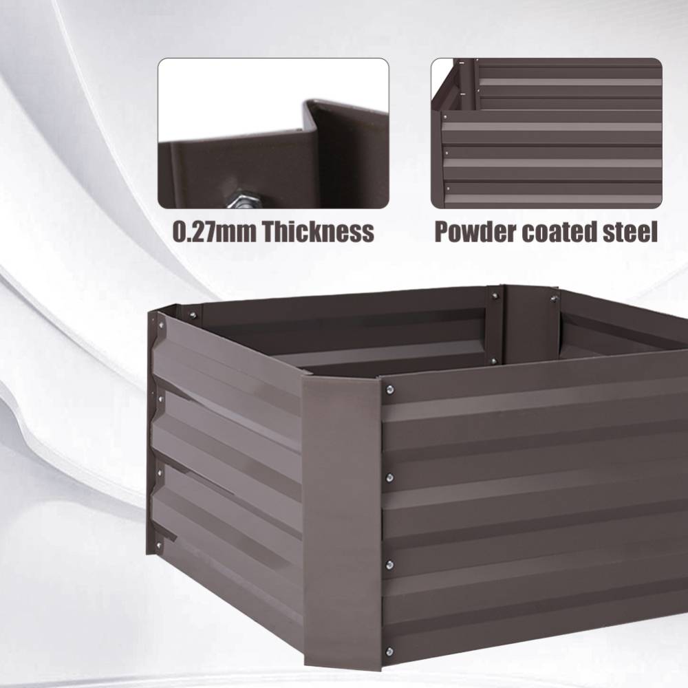 Galvanized Steel Square Raised Garden Bed Planter Box | Small | Brown