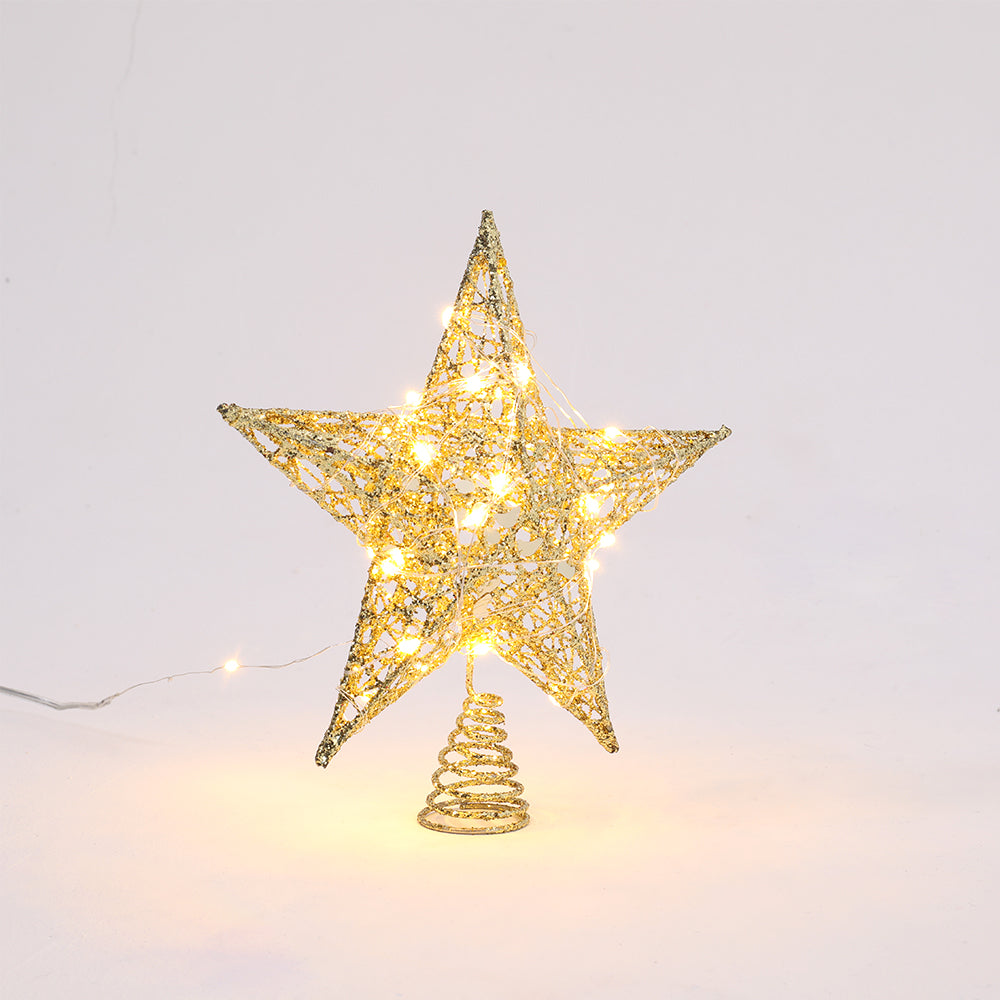 Decorative Star Sequins Christmas Tree Topper With Led Lights | Gold