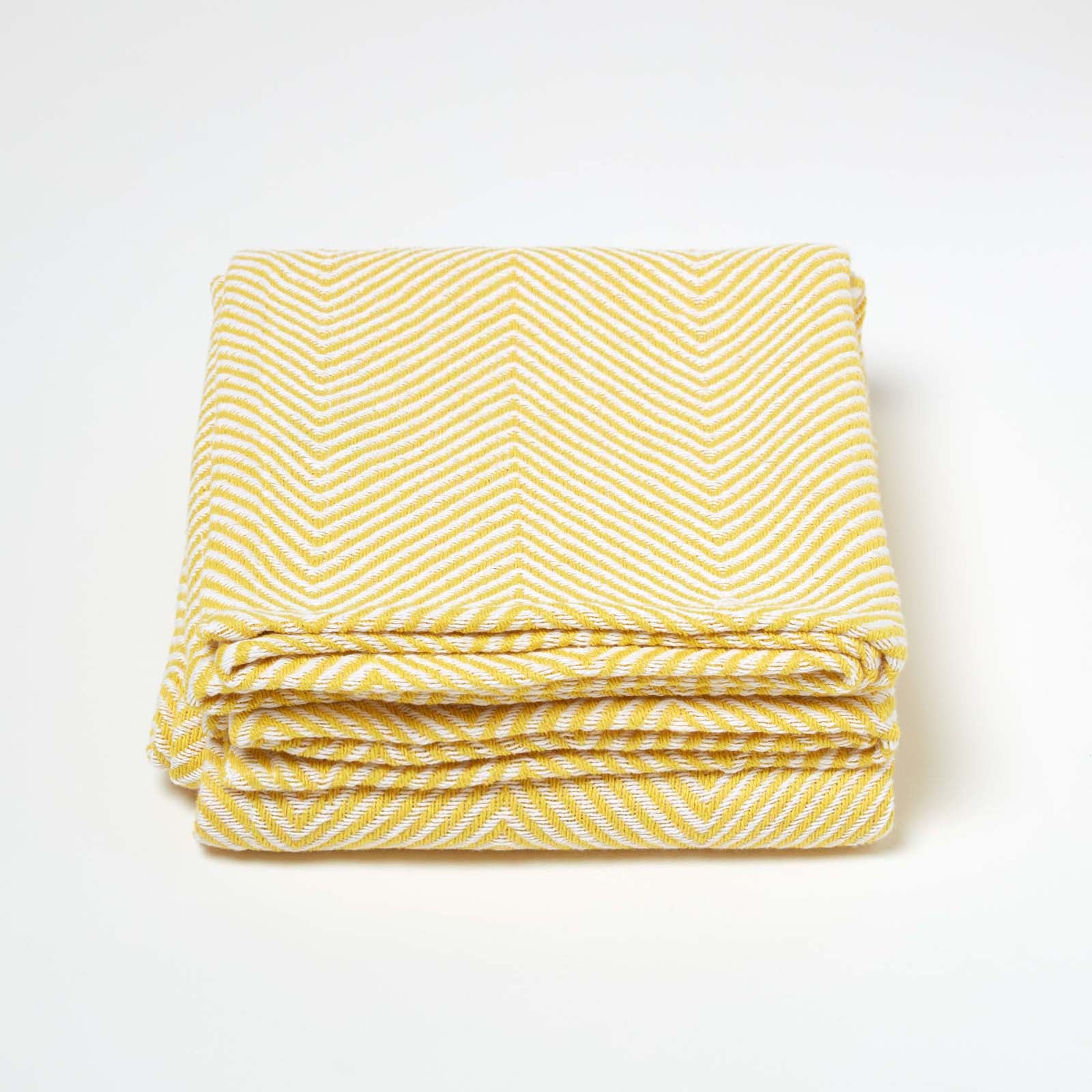 Cotton Halden Chevron Grey Throw | 225cm x 255cm | Yellow