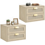 HOMCOM Modern Floating Nightstands Set Of 2,  2 Drawers Bedside Tables, Oak