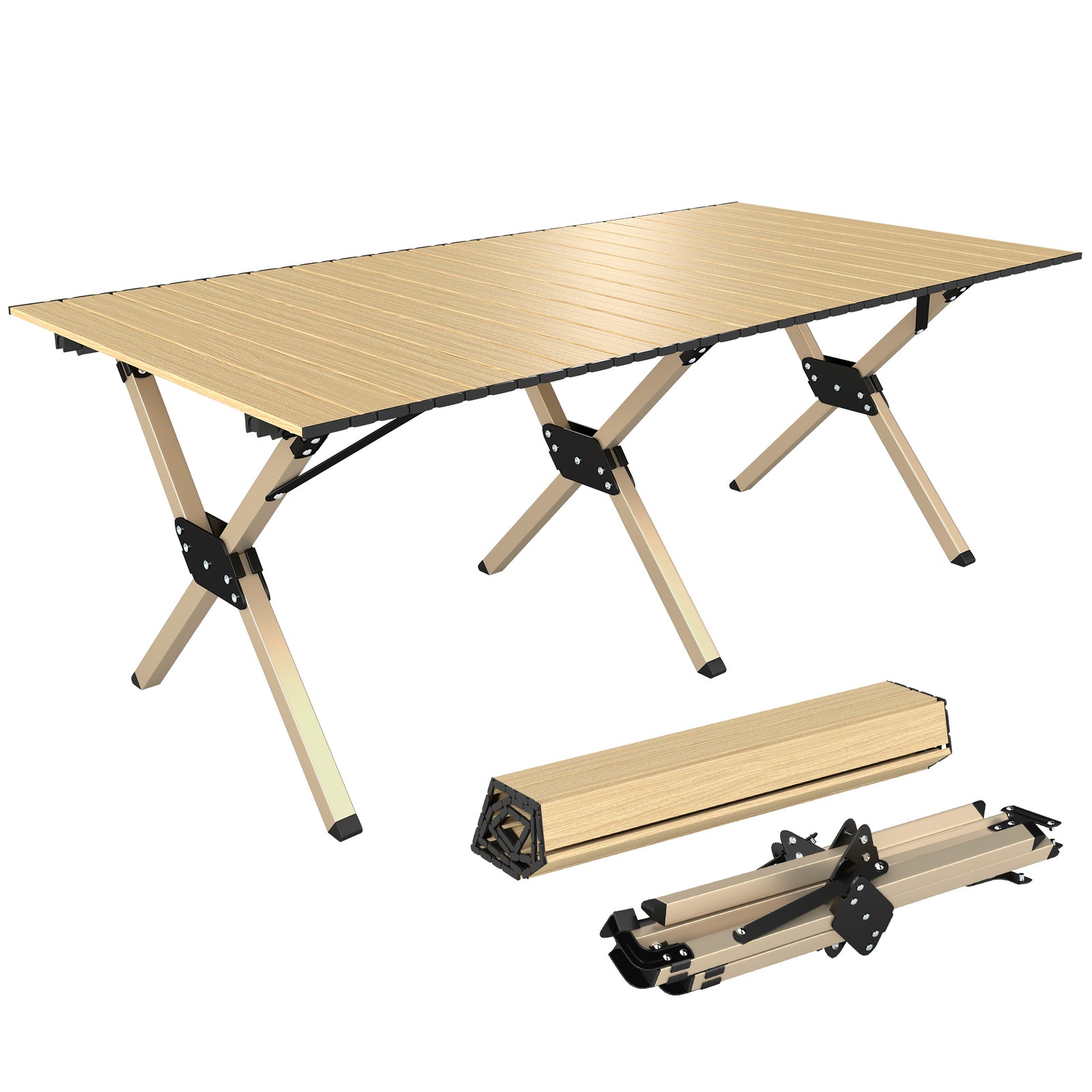 4ft Folding Camping Table, Picnic Table With Roll Up Top, Carrying Bag | Dark Brown