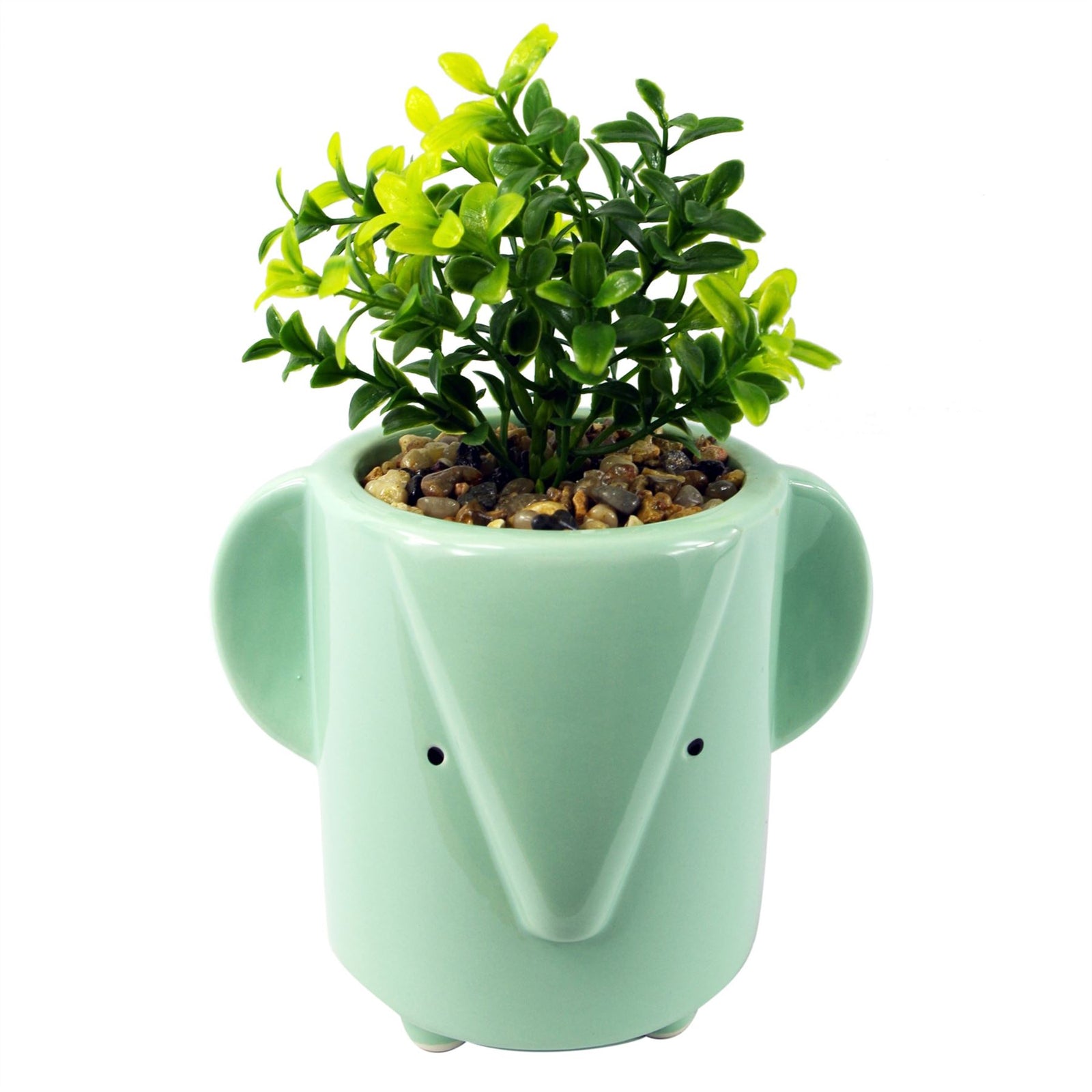 20cm Ceramic Blue Elephant Planter With Artificial Foliage Plant