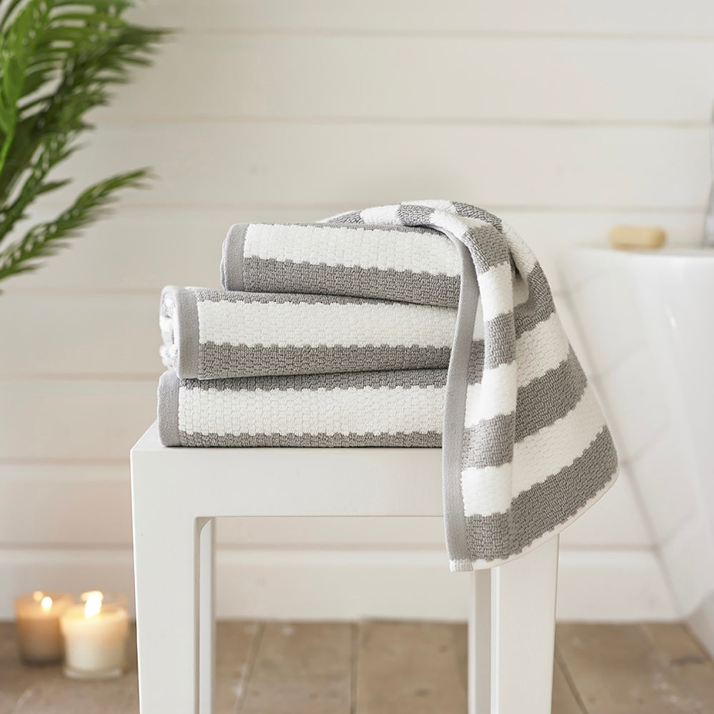 Boston Striped Towels – Vibrant, Soft & Absorbent 100% Cotton Luxury | Bath Towel | Silver