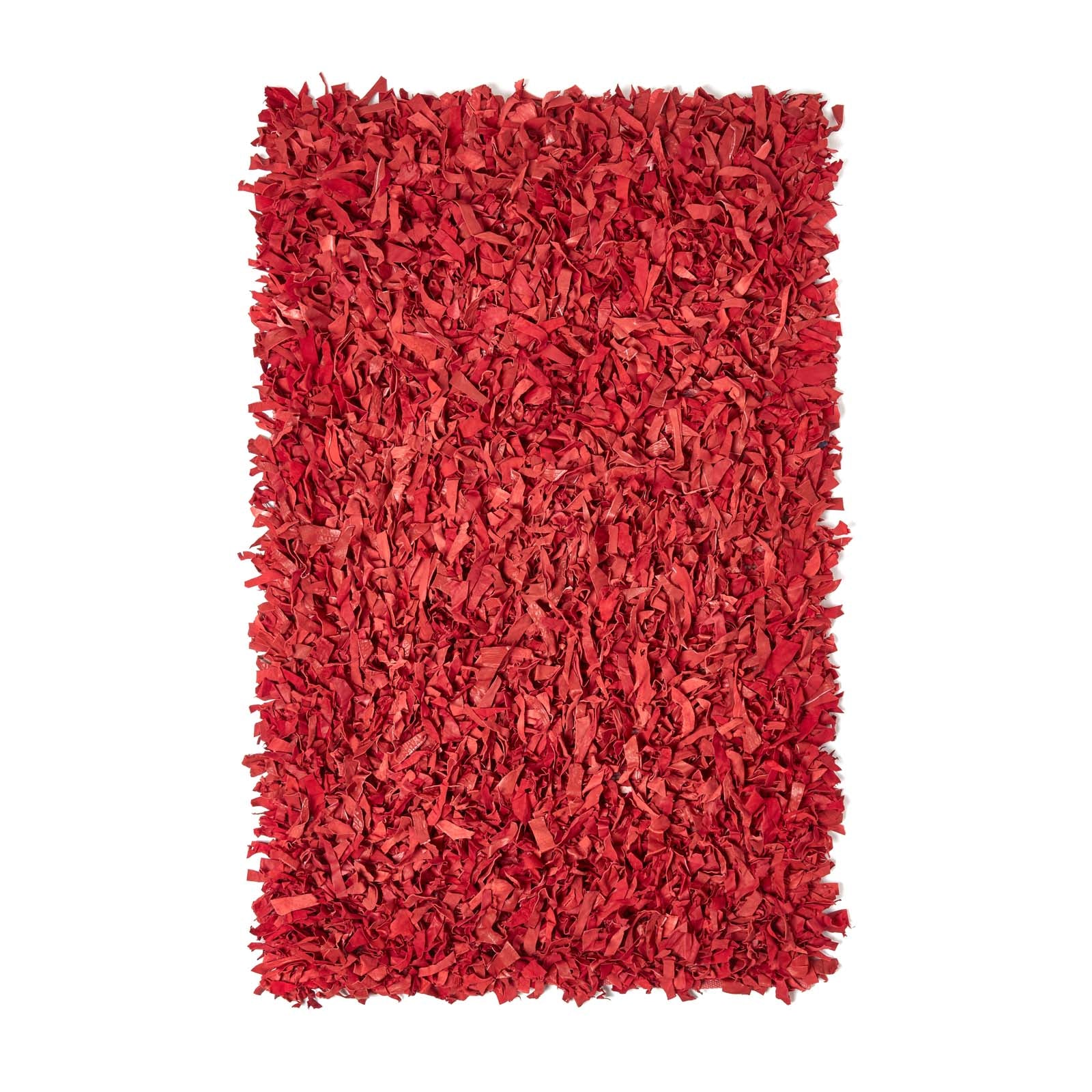Dallas Leather Shaggy Rug | 120cm x 180cm | Red