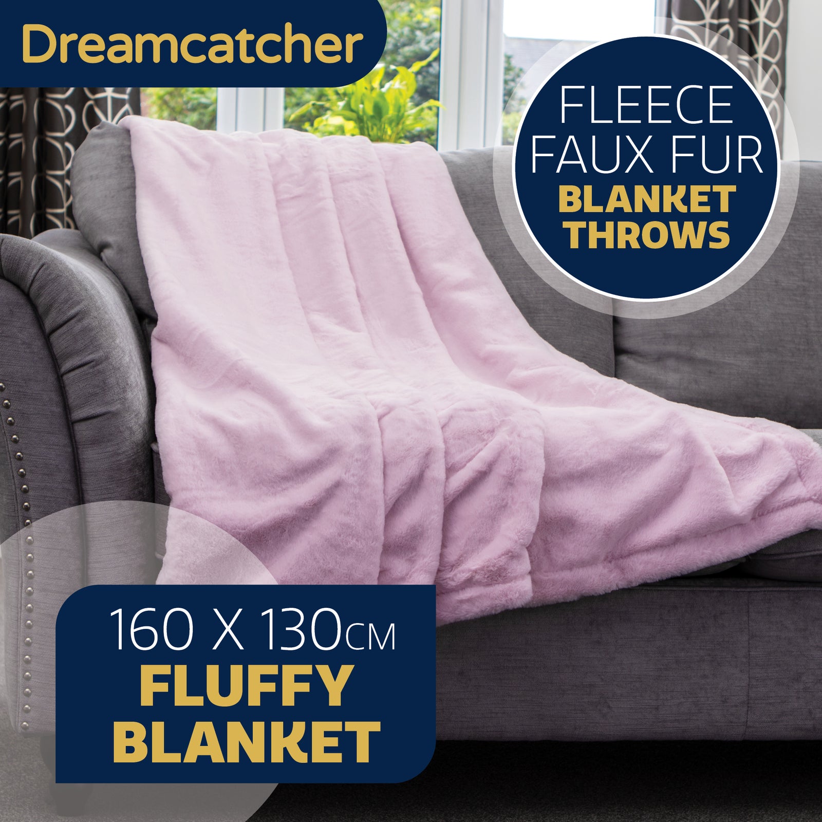 Blanket Throw Soft Faux Fur 160 X 130cm Fleece Overblanket Fluffy Blanket  For Sofa & Beds | L | Pink