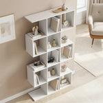 Geometric Bookshelf, 5-tier S Shaped Bookcase | White