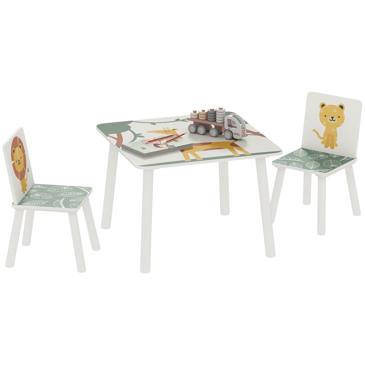 3-piece Kids Table With 2 Chairs Set For Bedroom, Nursery | Green