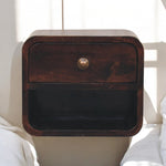 Solid Wood Mini Curved California Walnut Wall Mounted Bedside With Open Slot