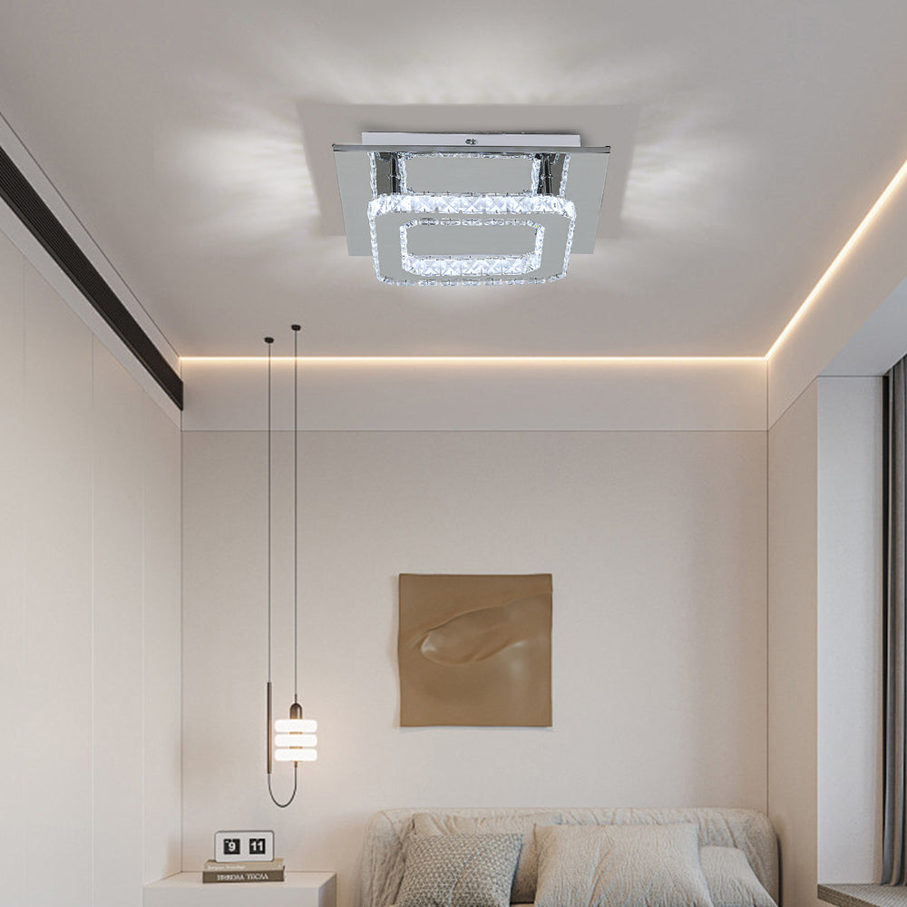 Modern Square Crystal Ceiling Light With Chrome Finish