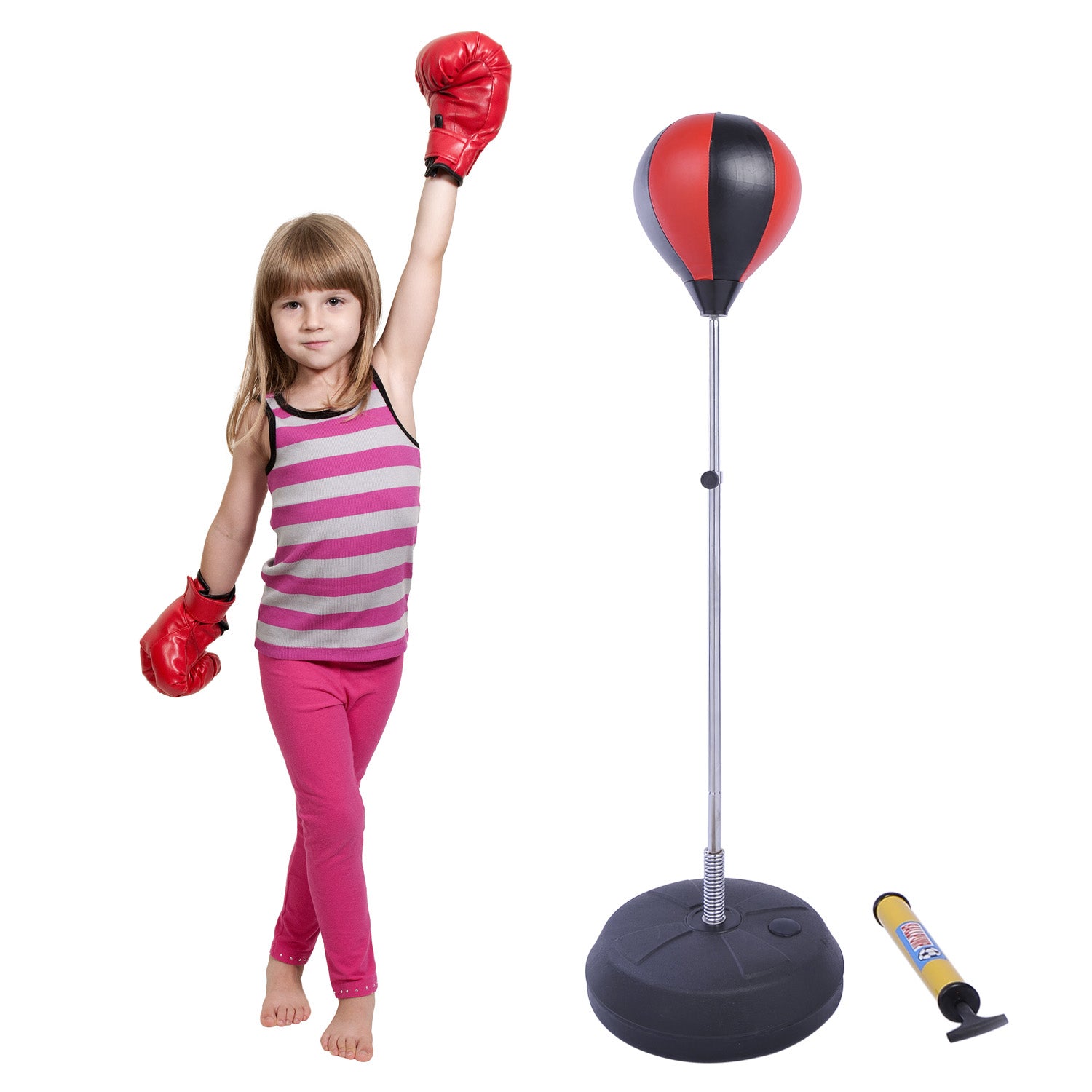 Kids Adjustable Boxing Punching Ball Set W/ Gloves | Red