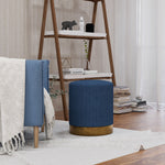 Modern Round Footstool, Fabric Upholstered Foot Rest | One Size | Blue
