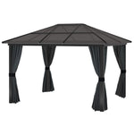 Hardtop Gazebo Canopy With Mosquito Netting And Curtains | Medium | Black