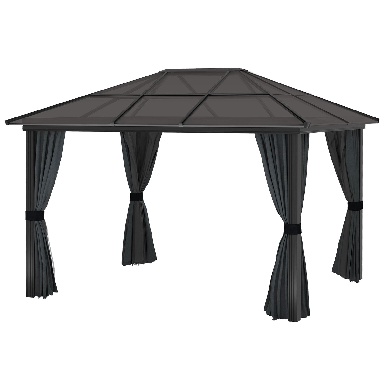 Hardtop Gazebo Canopy With Mosquito Netting And Curtains | Large | Dark Gray