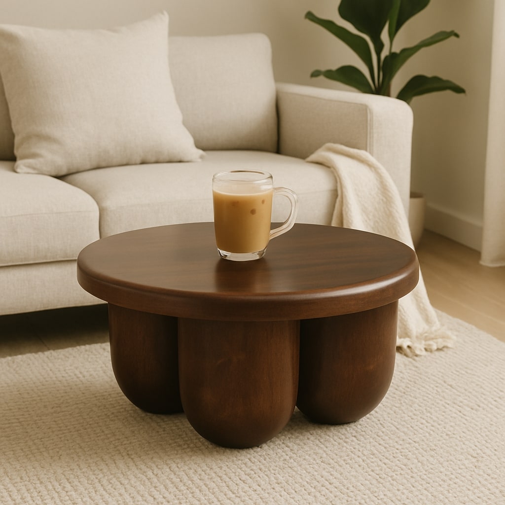 Clara Sculpted Coffee Table Rounded pillar-style legs, Brown