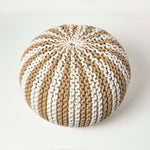 Knitted Pouffe Striped Footstool | 40cm x 30cm | Cream