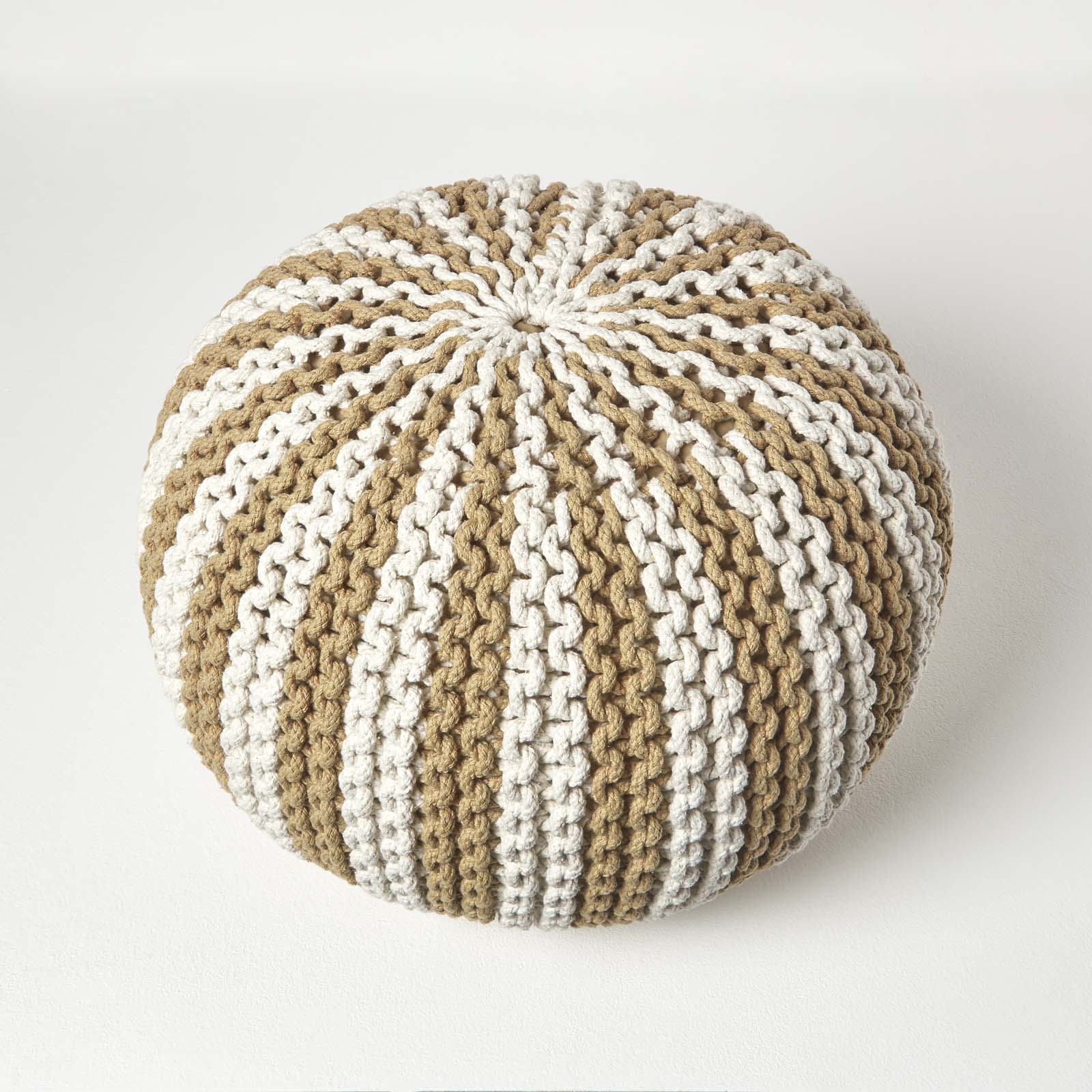Knitted Pouffe Striped Footstool | 40cm x 30cm | Cream