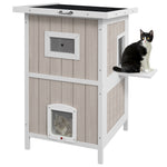 Outdoor Wooden Cat House W/ Removable Bottom, Escape Doors, For 1-2 Cats