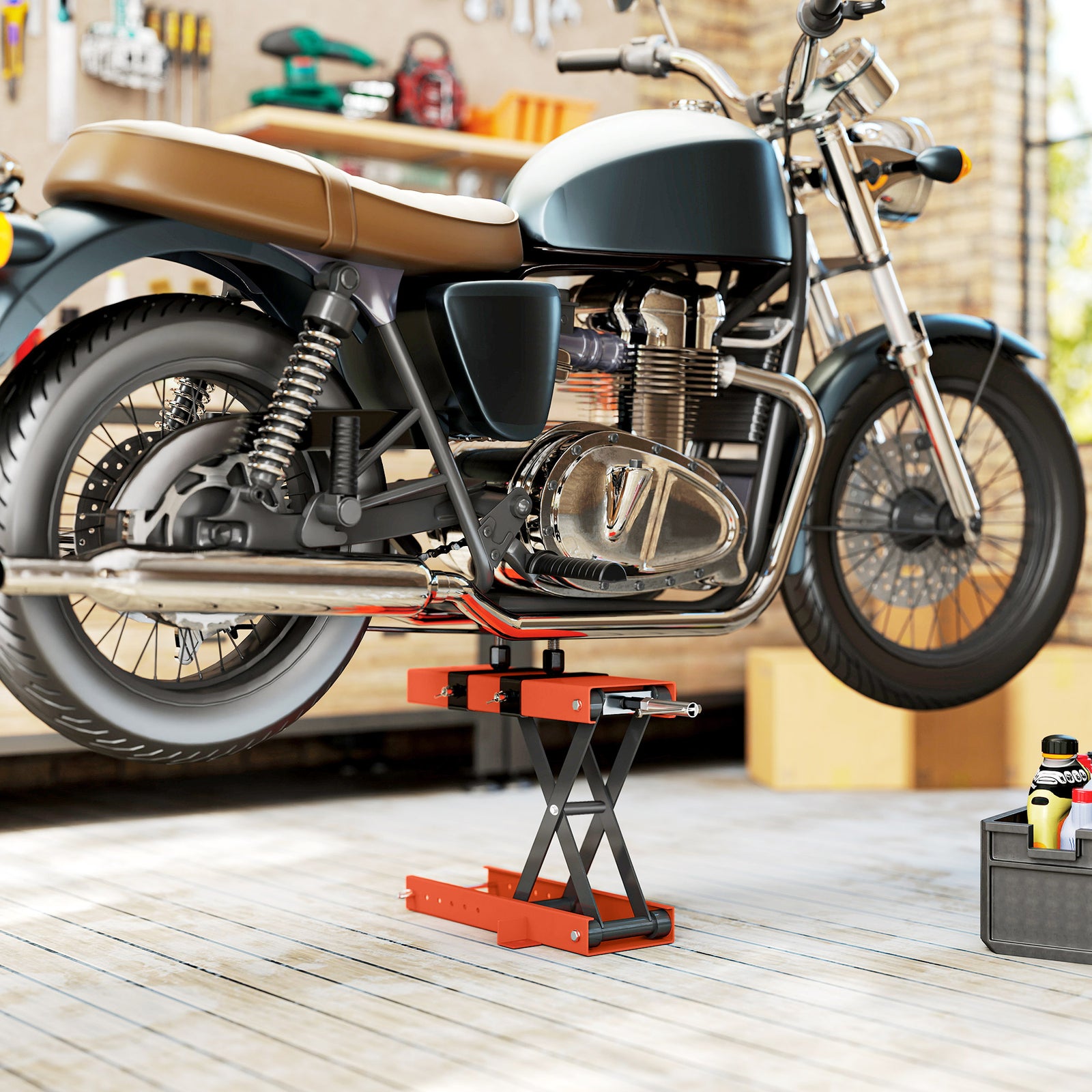 HOMCOM 500 Kg Motorcycle Scissor Lift Jack, Steel Motorbike Lifting Stand