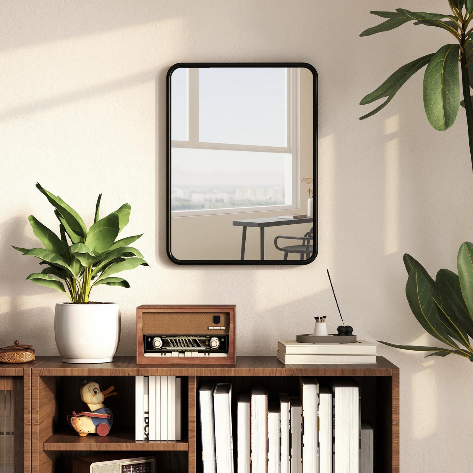 Rectangular Mirror With Metal Frame, Decorative Wall Mirror | M | Black