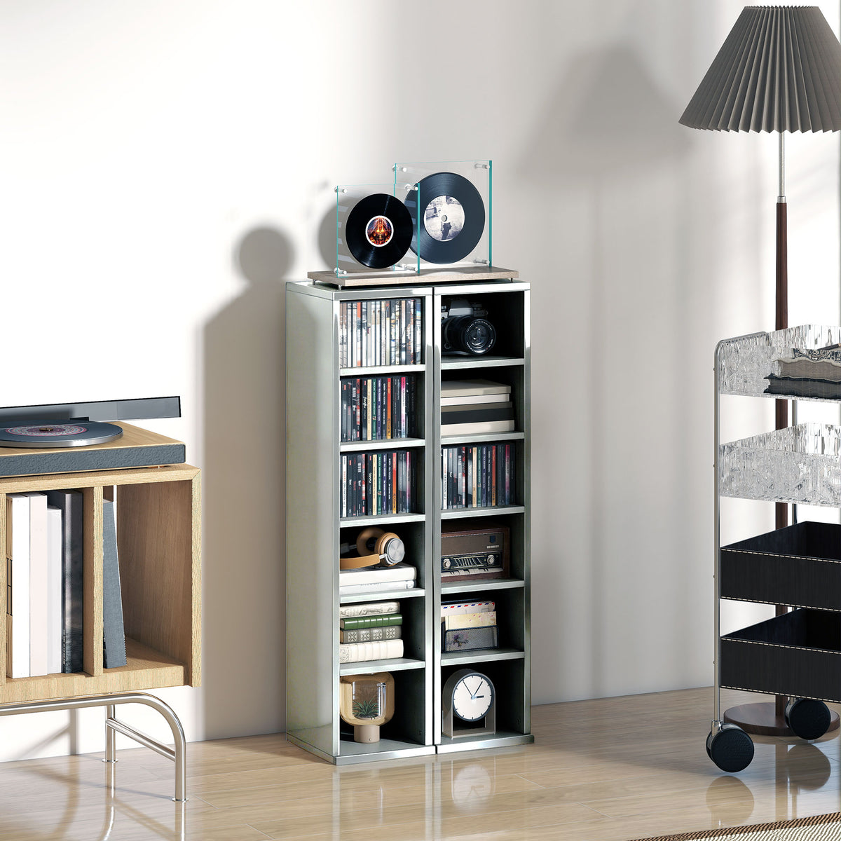 HOMCOM Set Of 2 Cd Storage Units With Adjustable Shelves, High Gloss