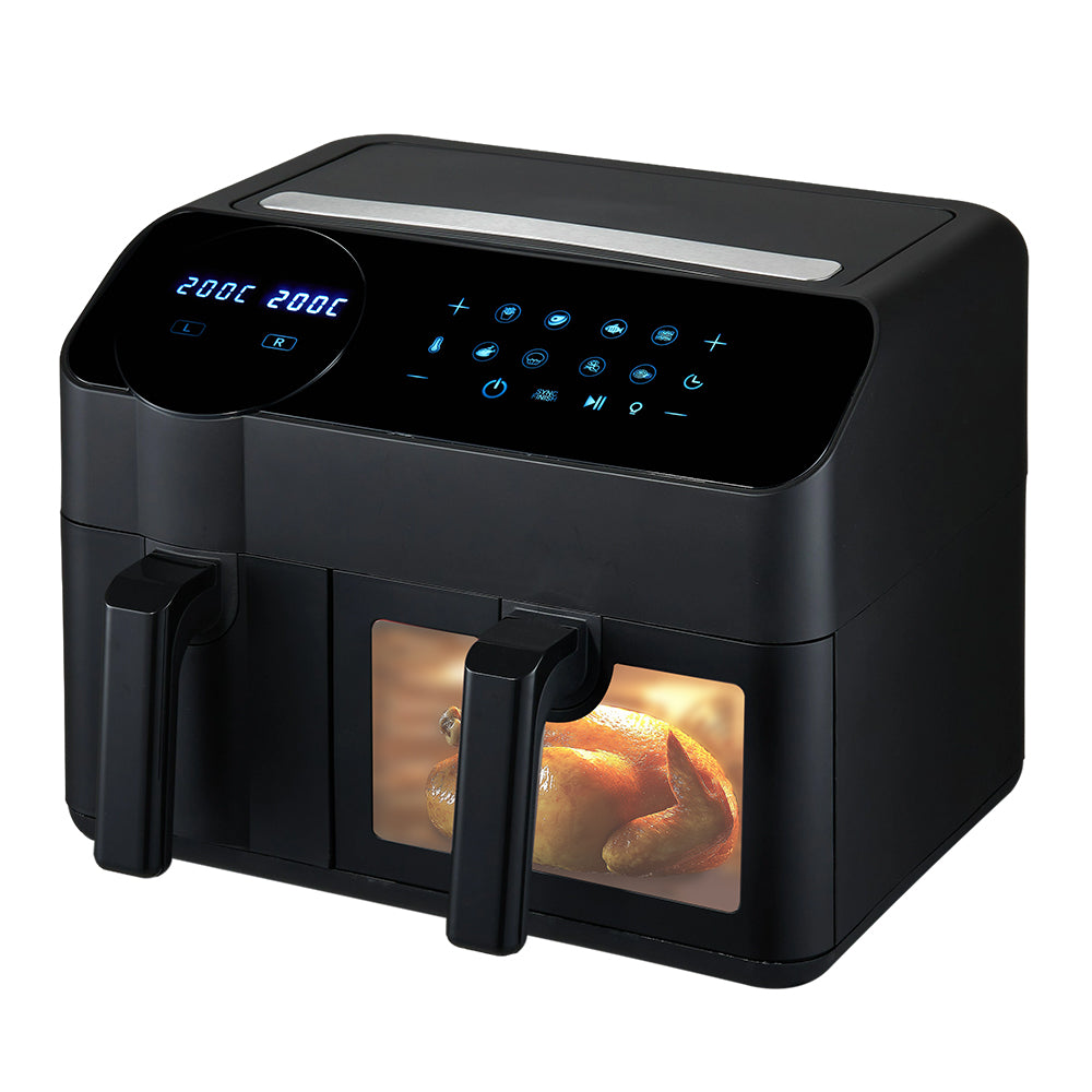 Dual-basket Smart Air Fryer With Viewing Glass, 3.5l + 6l Capacity,led Touchscreen, 8 Preset Cooking Modes, Easy To Clean, Non-stick, Overheat Protection
