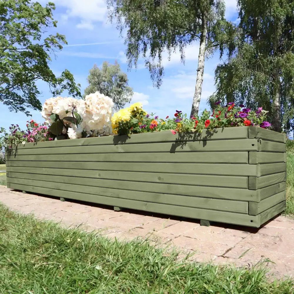 Pine Wooden Trough Planter With Feet | 200cm x 42cm x 38cm | Green