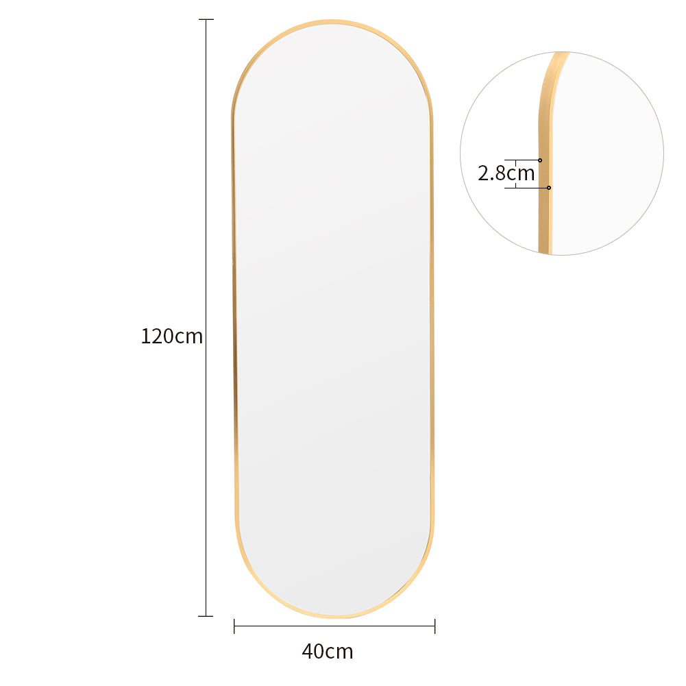 40x120cm Modern Oval Metal Full Length Wall Mirror | Gold