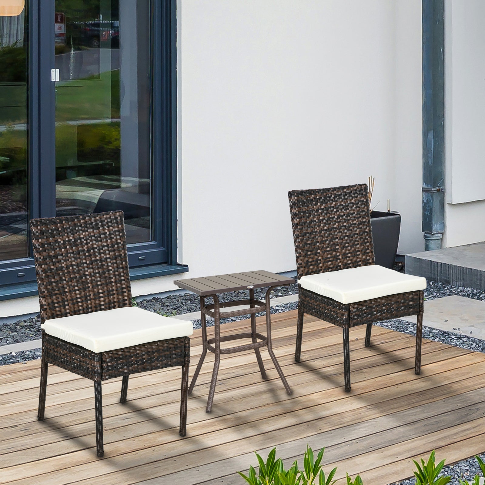 Rattan Garden Chairs W/ Cushion, Wicker Dining Chairs | Set of 2 | Brown