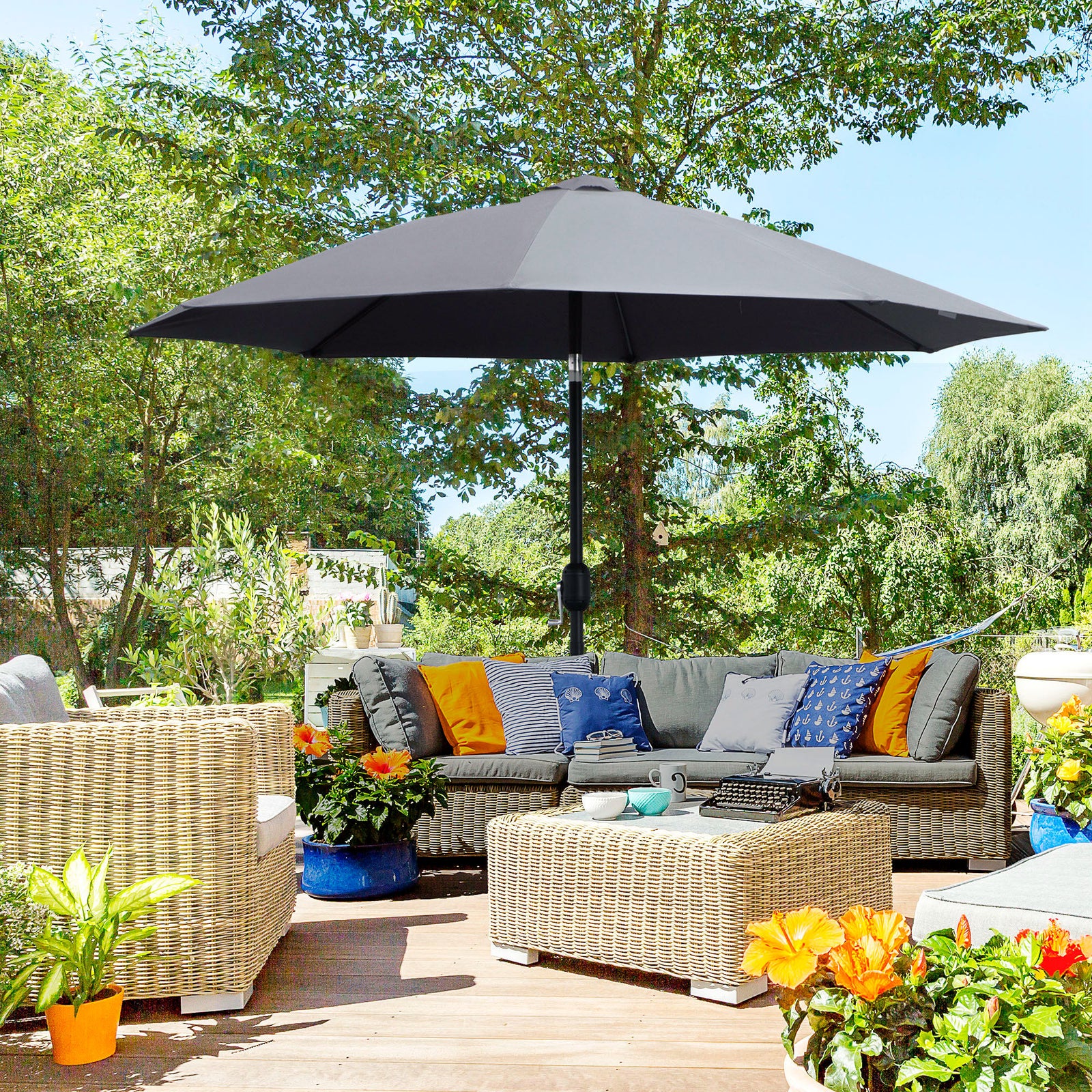 2.7m Parasol With Tilt And Crank | Charcoal Gray