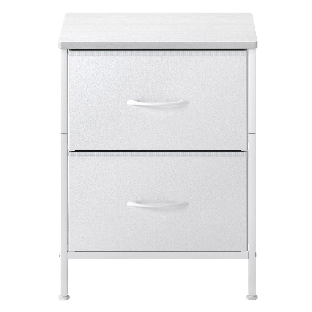 Bedside Table 2 Fabric Drawer Nightstand Shelf Storage Furniture Cabinet | White