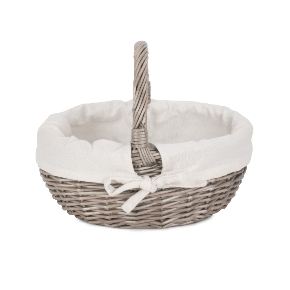 White Cotton Lined Antique Wash Shopping Basket | Small | White