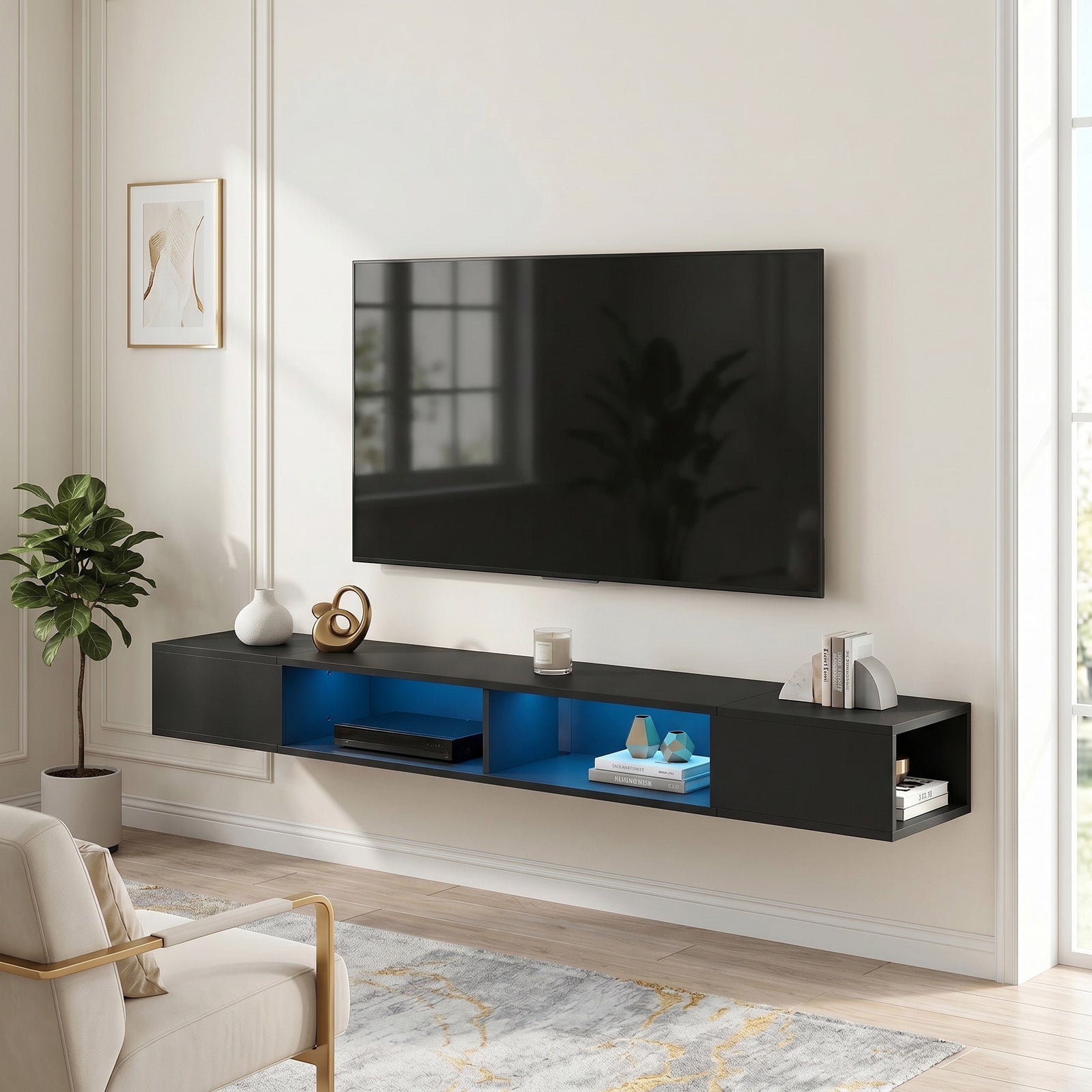 Tv Stand With Rgb Led Lights For 75-inch Tv | Black
