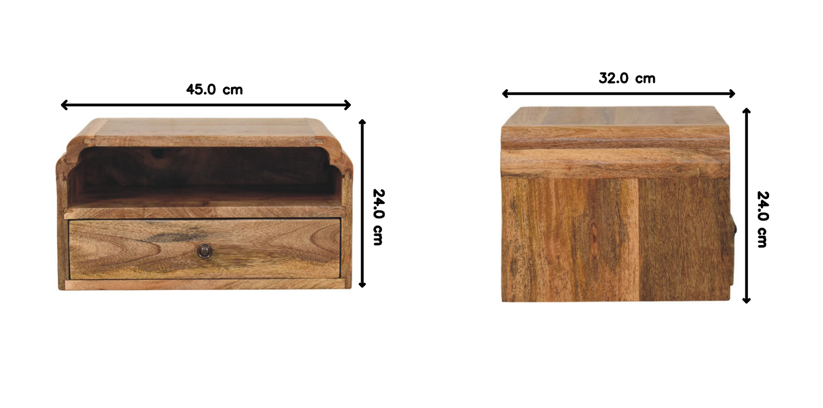 Avora Wall-mounted Bedside – Solid Wood, Oak-ish Finish