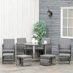 Rattan Garden Furniture Patio Dining Table Set W/ 8 Stools | Gray