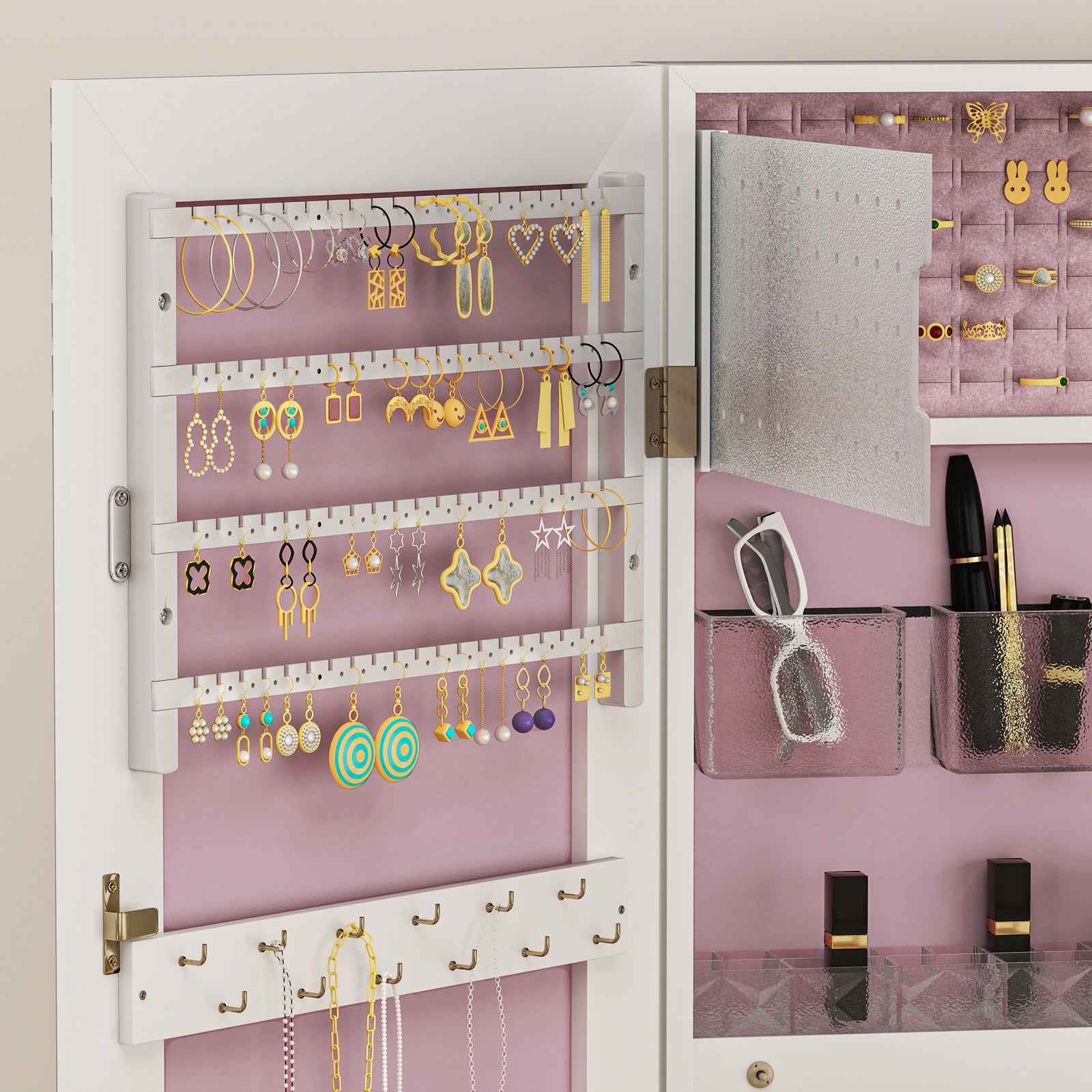 Jewellery Cabinet With Mirror And Led Lights | Pink