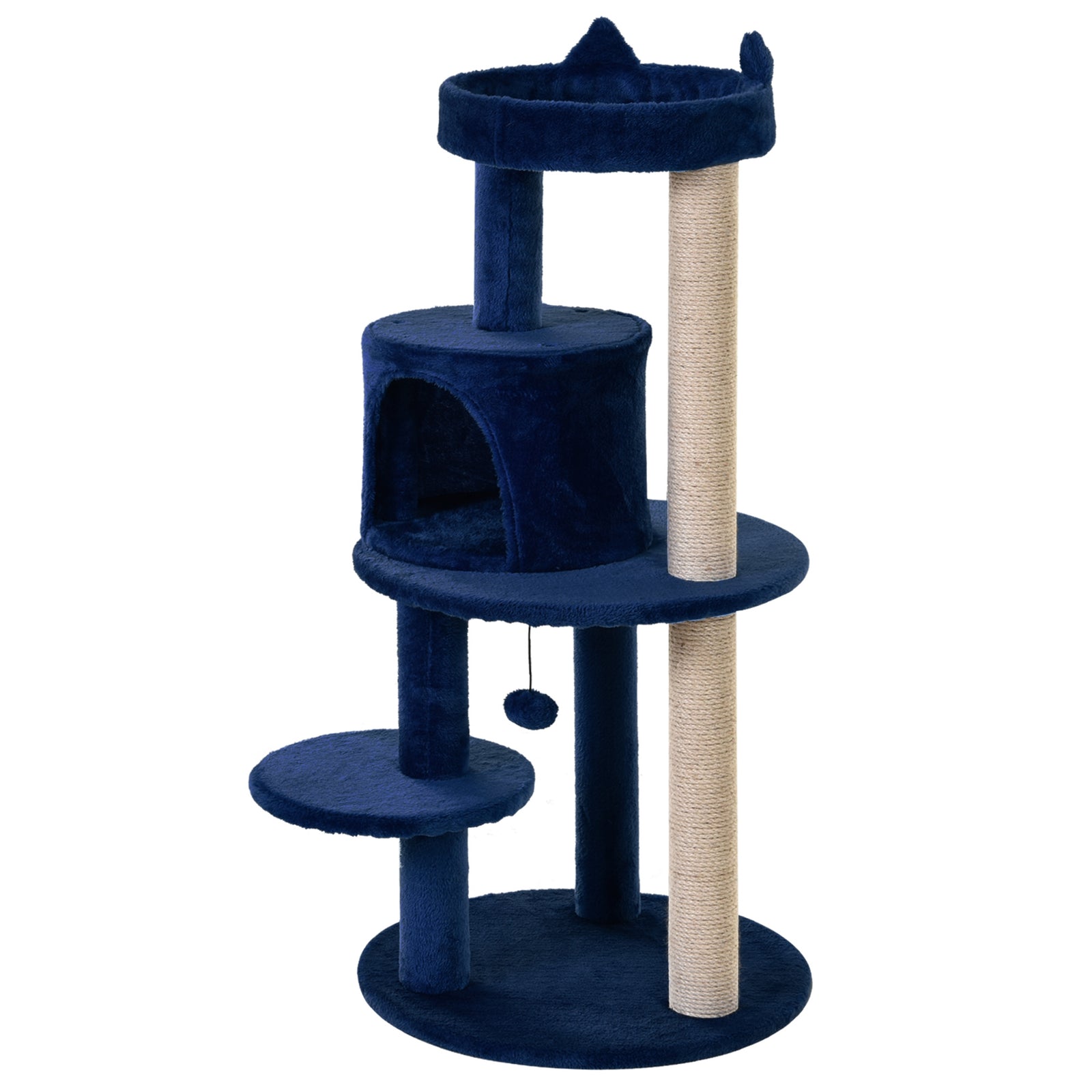 4 Tiers 104cm Cat Tree W/ Scratching Posts Perches  Hanging Ball | Royal Blue