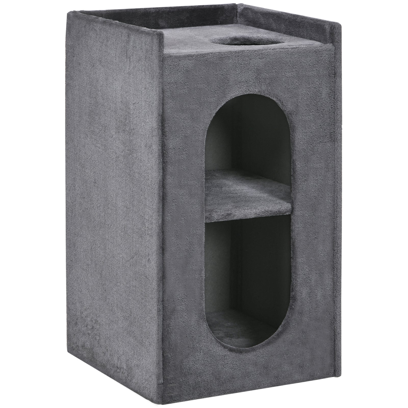 81cm Cat Scratching Barrel With Two Cat Houses For Indoor Cats - Grey