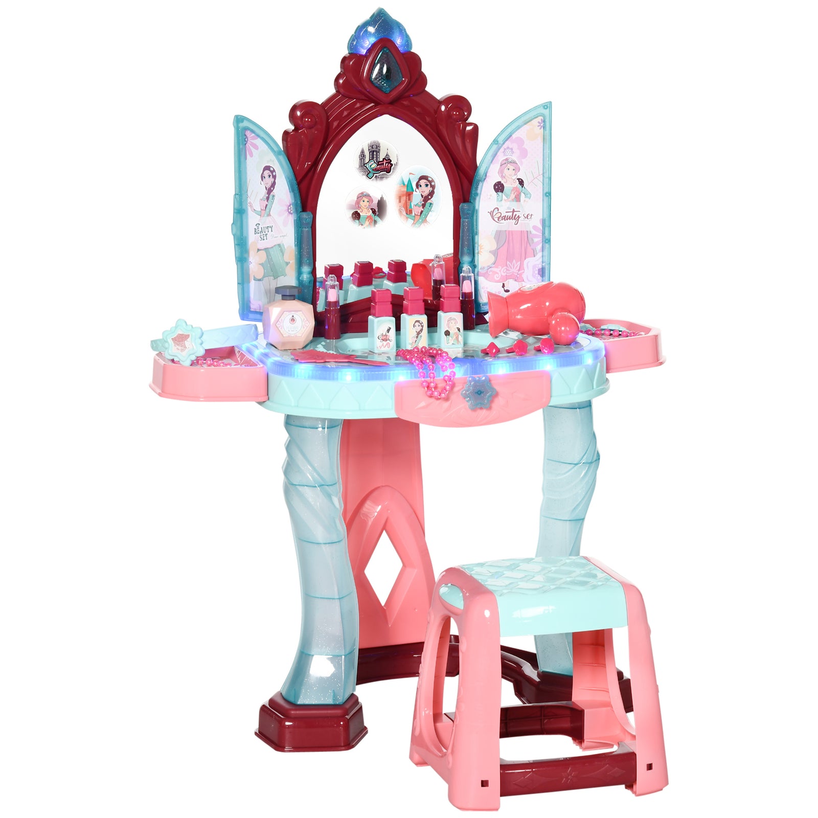31 Piece Kids Dressing Playset W/ Princess Mirror, Light & Sound