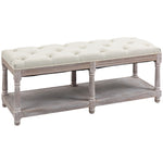 2-tier Bed End Bench Vintage Stool Button Tufted Window Seat | One Size | Cream