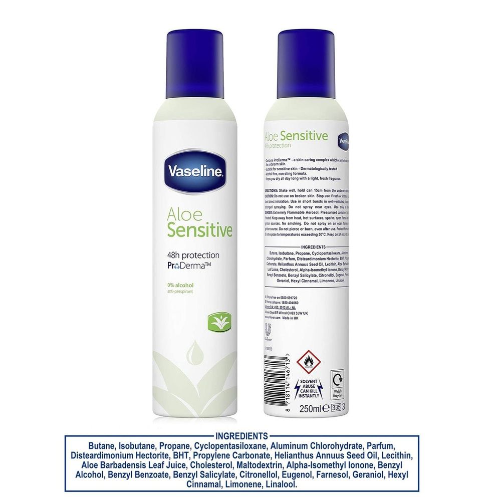 Vaseline Vaseline Anti-perspirant Deodorant Spray Aloe Sensitive Women 250ml, 2 Pack