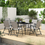 Garden Furniture Set W/ Parasol And Folding Chairs For Patio | 7 | Gray